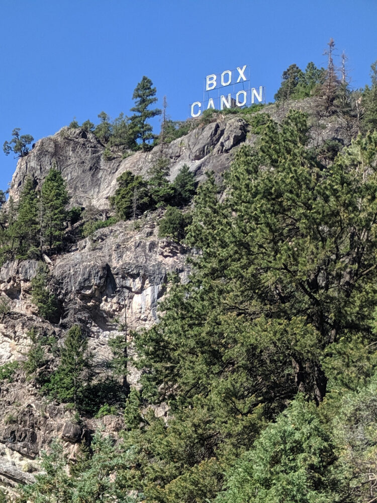 Box Canon sign above the falls in Ouray, Colorado